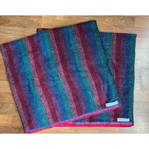 Vintage 90s 80s Fieldcrest MultiColor Striped Bath Towel Jewel Tone Set‎ Of 2